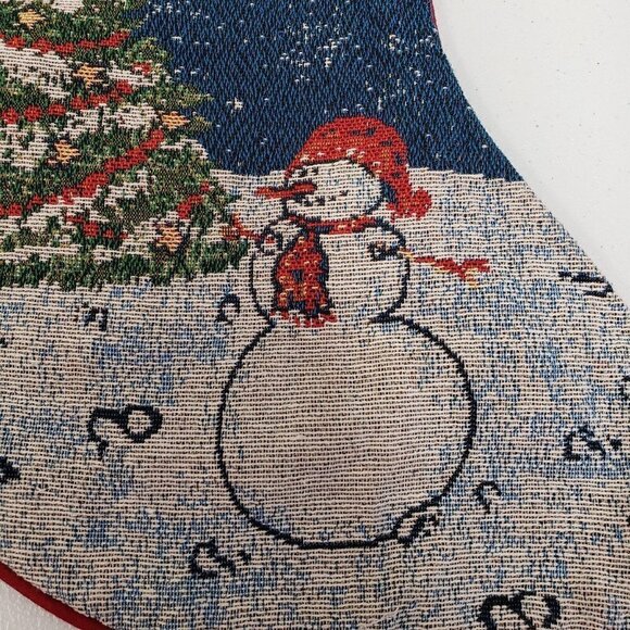 Old Time Pottery 19" Tapestry Christmas Holiday Stocking Snowman Tree Snowflakes - Picture 3 of 9
